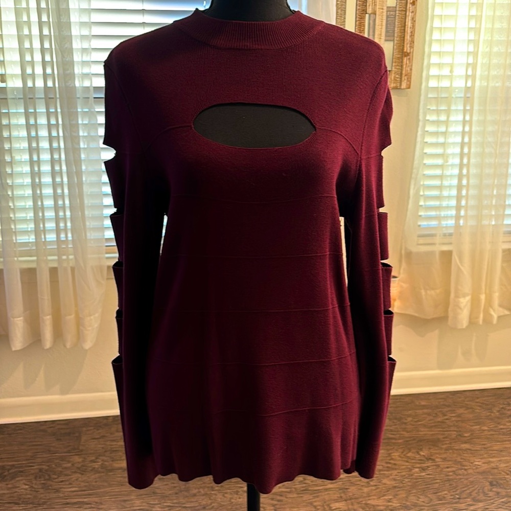 NWT: Jennifer Lopez Collection - Maroon/Burgundy Long Sleeve Cut-Out Sweater